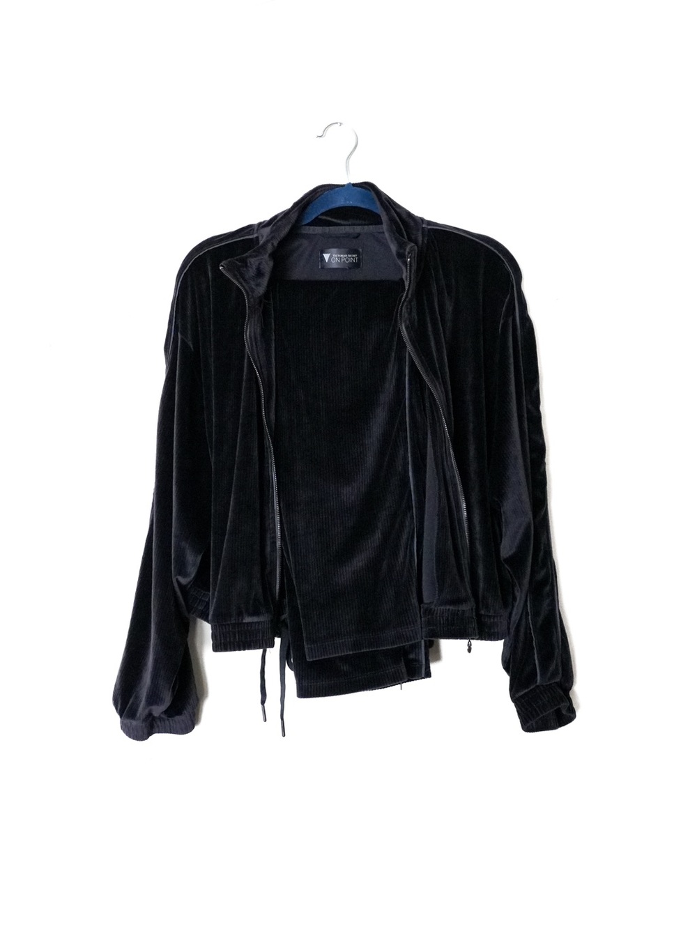 Victoria's Secret On Point Velour Ribbed Black Tracksuit Jacket Pant Set